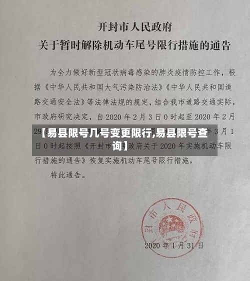 【易县限号几号变更限行,易县限号查询】